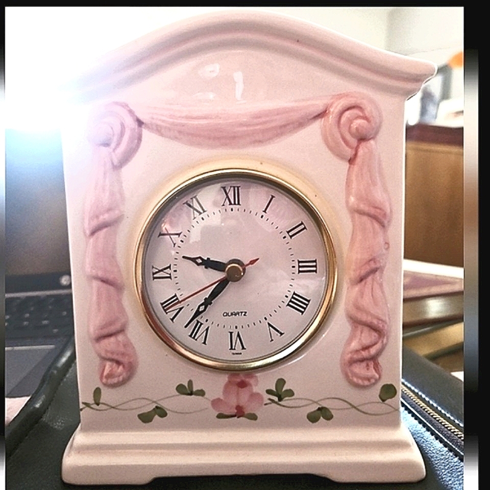 1987 marked handpainted embossed Mantle Clock